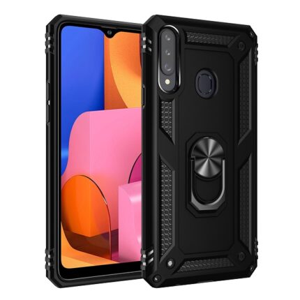Armor Hybrid Military Case with Ring Kickstand for Samsung Galaxy A21 - Black