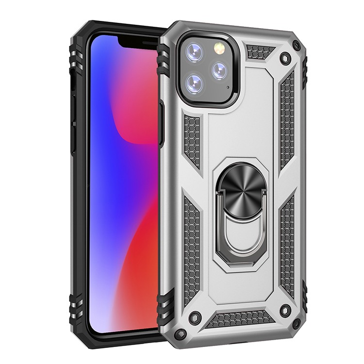1-3.jpg Armor Hybrid Military Case with Ring Kickstand for Apple iPhone 11 - Silver – Image 1