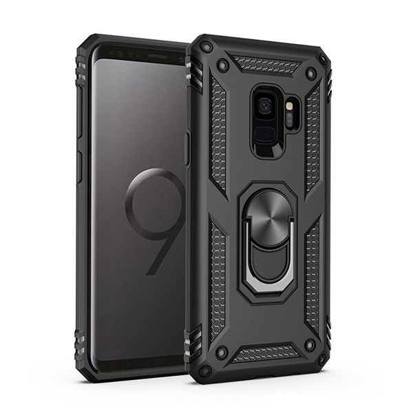 14104ab-1555962433_45930726.jpg Armor Hybrid Military Case with Ring Kickstand for Samsung Galaxy A8 (2018) - Black – Image 1