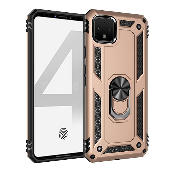 4-5.jpg Armor Hybrid Military Case with Ring Kickstand for Google Pixel 4 - Golden – Image 1