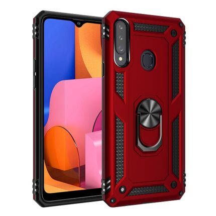 Armor Hybrid Military Case with Ring Kickstand for Samsung Galaxy A21 - Red