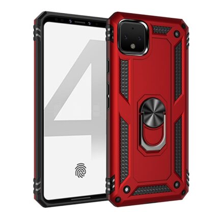 Armor Hybrid Military Case with Ring Kickstand for Google Pixel 4a 5G - Red