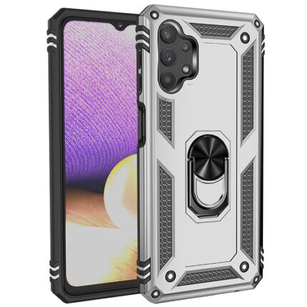 Armor Hybrid Military Case with Ring Kickstand for Samsung Galaxy A13 5G / A04S - Silver
