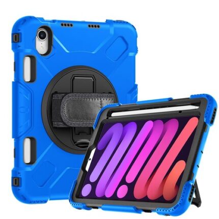 Armor Case with 360 Rotating Stand with Hand Strap for Apple iPad Mini 6 / Mini 7 - Blue