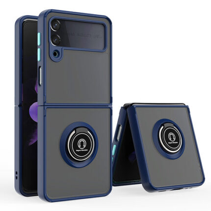Armor Holder Matte Case with Ring Stand for Samsung Galaxy Z Flip3 5G - Navy Blue