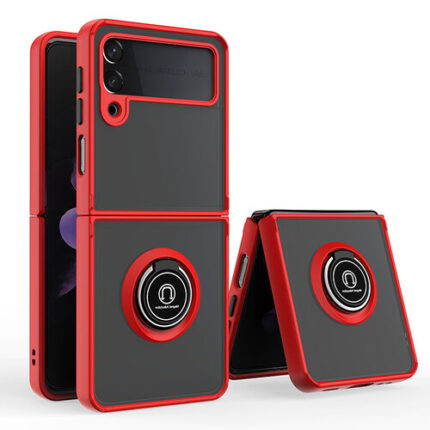 Armor Holder Matte Case with Ring Stand for Samsung Galaxy Z Flip3 5G - Red