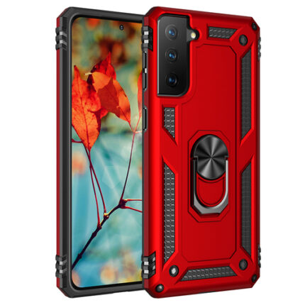 Armor Hybrid Military Case with Ring Kickstand For Samsung Galaxy S21 5G - Red