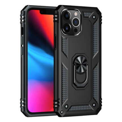 Armor Hybrid Military Case with Ring Kickstand for Apple iPhone 15 Pro Max - Black