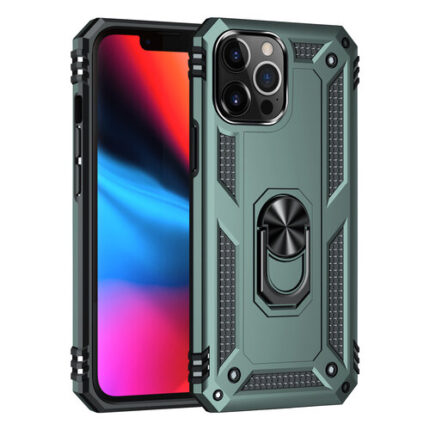 Armor Hybrid Military Case with Ring Kickstand for Apple iPhone 13 Pro - Dark Green