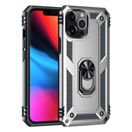 Armor Hybrid Military Case with Ring Kickstand for Apple iPhone 13 Pro Max - Silver