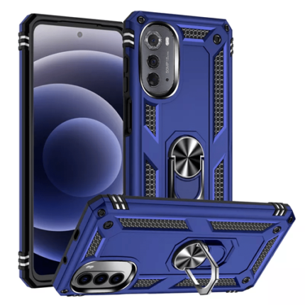 Armor Hybrid Military Case with Ring Kickstand for Moto Edge (2022) - Navy Blue