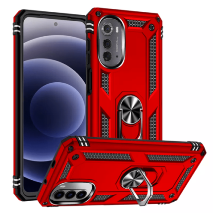 Armor Hybrid Military Case with Ring Kickstand for Moto Edge (2022) - Red