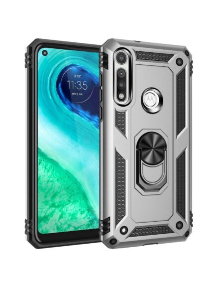 Armor Hybrid Military Case with Ring Kickstand for Moto G Fast - Silver