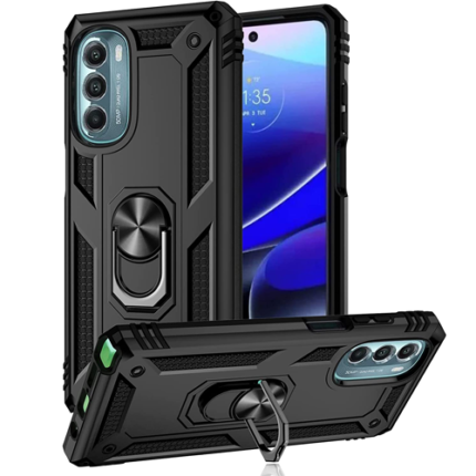 Armor Hybrid Military Case with Ring Kickstand for Moto G 5G (2022) - Black