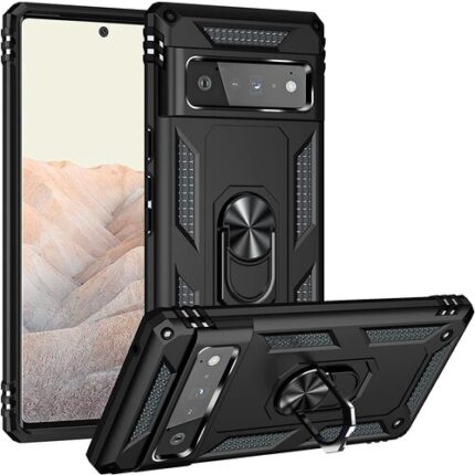 Armor Hybrid Military Case with Ring Kickstand for Google Pixel 6 Pro - Black