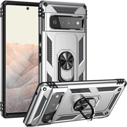 Armor Hybrid Military Case with Ring Kickstand for Google Pixel 6 Pro - Silver