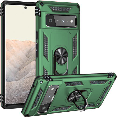 Armor-Hybrid-Military-Case-with-Ring-Kickstand-for-Pixel-6-green.png Armor Hybrid Military Case with Ring Kickstand for Pixel Google 7 - Green – Image 1