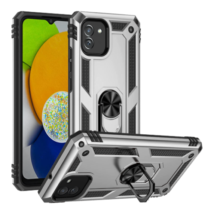 Armor Hybrid Military Case with Ring Kickstand for Samsung Galaxy A03 / A04E - Silver