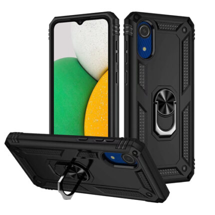 Armor Hybrid Military Case with Ring Kickstand for Samsung Galaxy A03 Core - Black