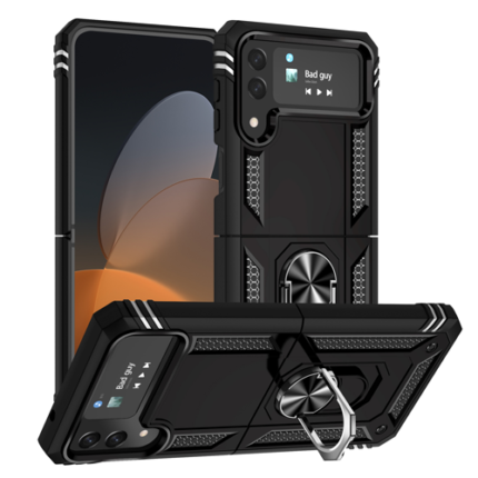 Armor Hybrid Military Case with Ring Kickstand for Samsung Galaxy Z Flip 4 - Black