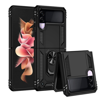 Armor Hybrid Military Case with Ring Kickstand for Samsung Galaxy Z Flip 3 - Black