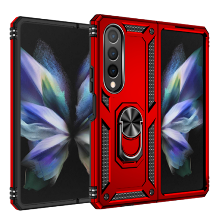 Armor Hybrid Military Case with Ring Kickstand for Samsung Galaxy Z Fold 4 - Red