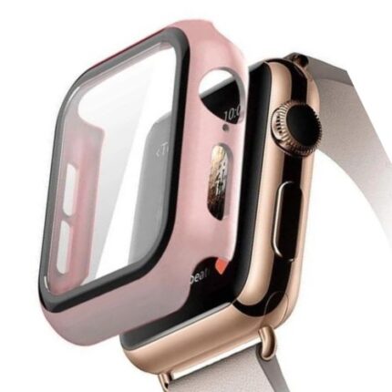 Full Coverage Protection Frame PC Hard Case With Tempered Glass for iWatch Series (41MM) - Rose Golden