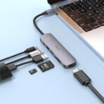 Hoco Type-C 6 in 1 Multifunction Converter (HDMI+USB3.0+USB2.0+SD+TF+PD) HB28 - Metal Gray – Image 3