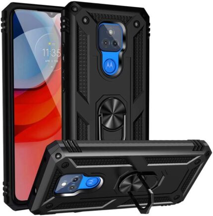 Armor Hybrid Military Case with Ring Kickstand for Moto G Play (2021) - Black