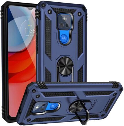 Armor Hybrid Military Case with Ring Kickstand for Moto G Play (2021) - Navy Blue