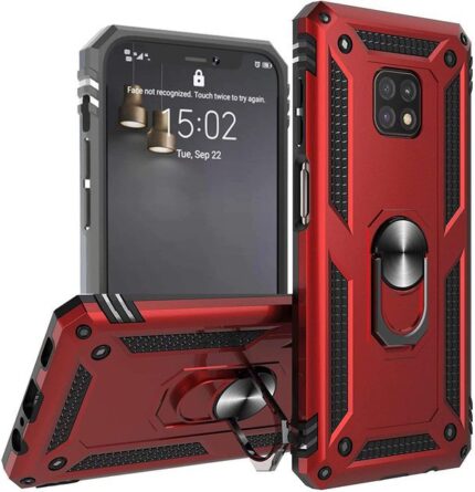 Armor Hybrid Military Case with Ring Kickstand for Moto G Power (2021) - Red