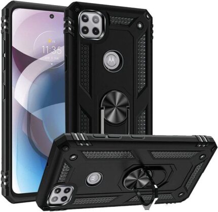 Armor Hybrid Military Case with Ring Kickstand for Moto One 5G Ace - Black