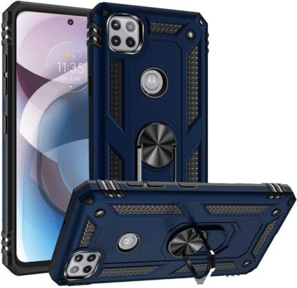 Armor Hybrid Military Case with Ring Kickstand for Moto One 5G Ace - Navy Blue