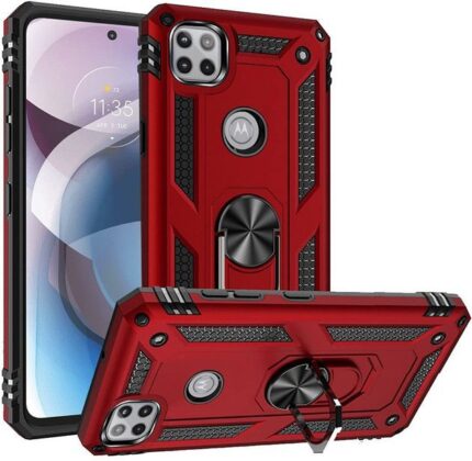 Armor Hybrid Military Case with Ring Kickstand for Moto One 5G Ace - Red