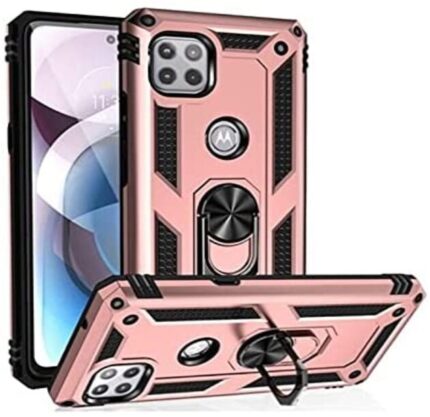 Armor Hybrid Military Case with Ring Kickstand for Moto One 5G Ace - Rose Golden