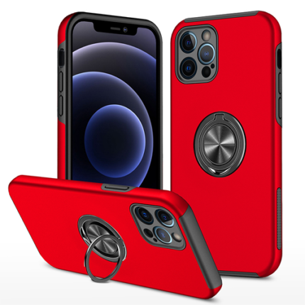 Hybrid Shock Absorbing Case with Kickstand for Apple iPhone 12 Pro Max - Red
