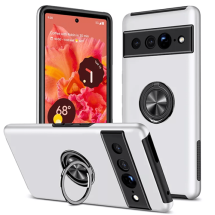 Hybrid Shock Absorbing Case with Kickstand for Google Pixel 7 Pro - Silver
