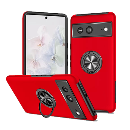 Hybrid Shock Absorbing Case with Kickstand for Google Pixel 7 - Red