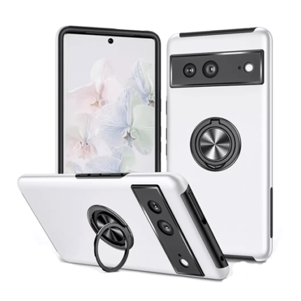 Hybrid Shock Absorbing Case with Kickstand for Google Pixel 7 - Silver