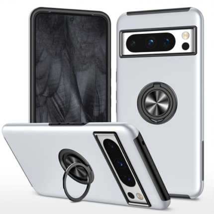 Hybrid Shock Absorbing Case with Kickstand for Google Pixel 8 Pro - Silver
