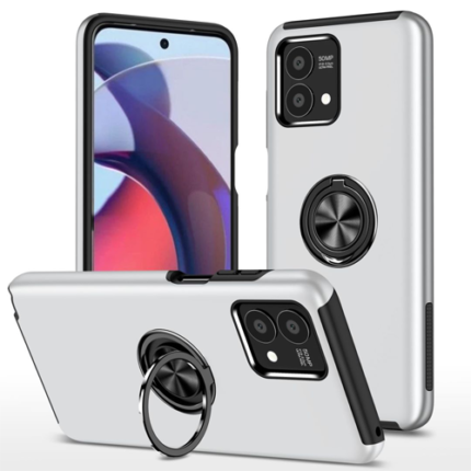 Hybrid Shock Absorbing Case with Kickstand for Moto G Stylus 5G (2023) - Silver