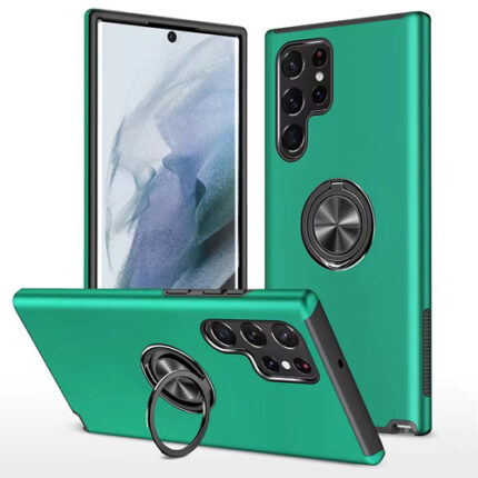 Hybrid Shock Absorbing Case with Kickstand for Samsung Galaxy S21 Ultra - Green