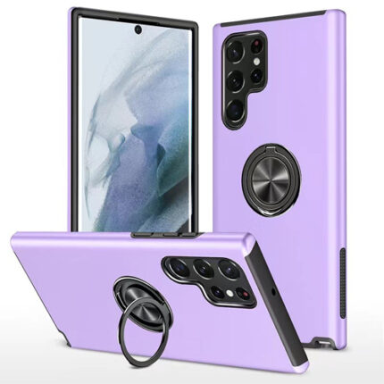 Hybrid Shock Absorbing Case with Kickstand for Samsung Galaxy S21 Ultra - Purple