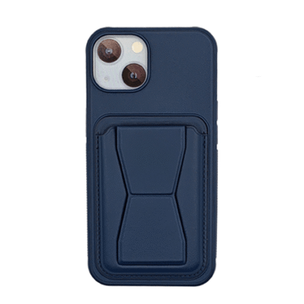 Leather Armor with Holder Case for Apple iPhone 14 Plus / 15 Plus - Navy Blue