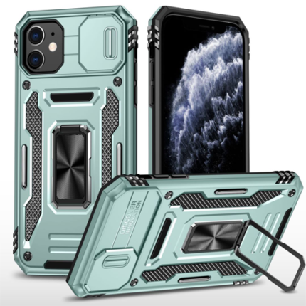 New Military Case with Ring Kickstand for Apple iPhone 12 / 12 Pro - Alpine Green