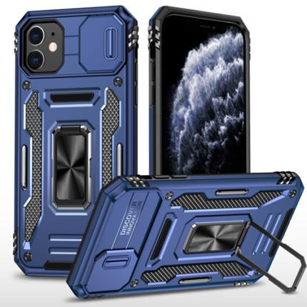 New Military Case with Ring Kickstand for Apple iPhone 12 / 12 Pro - Navy Blue
