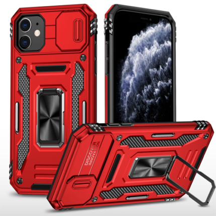 New Military Case with Ring Kickstand for Apple iPhone 12 / 12 Pro - Red