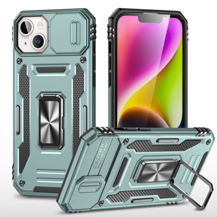 New Military Case with Ring Kickstand for Apple iPhone 14 Plus / 15 Plus - Alpine Green