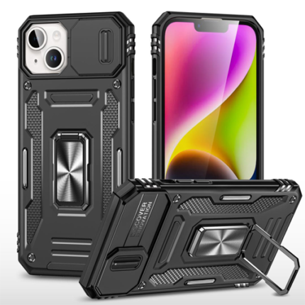 New Military Case with Ring Kickstand for Apple iPhone 14 Plus / 15 Plus - Black