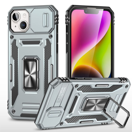 New Military Case with Ring Kickstand for Apple iPhone 14 Plus / 15 Plus - Gray